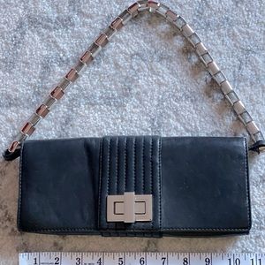 Kooba black leather clutch with chain link strap